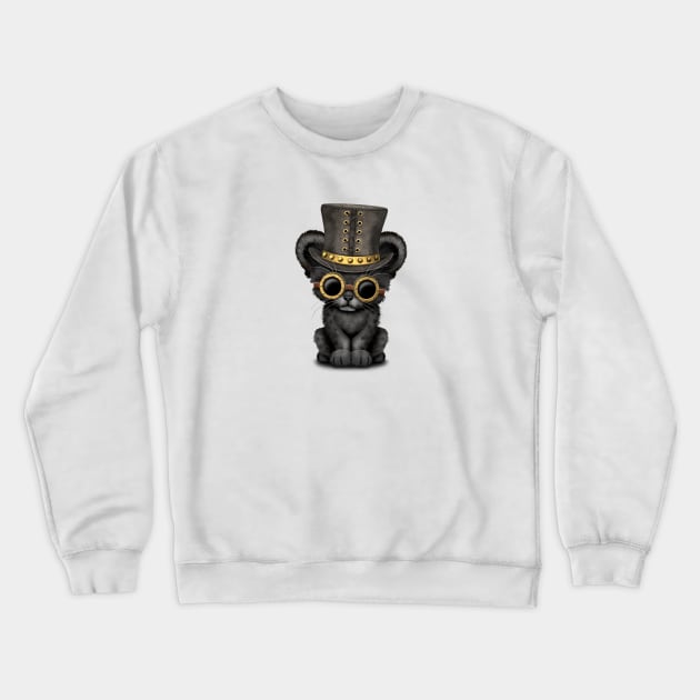 Steampunk Black Panther Cub Crewneck Sweatshirt by jeffbartels